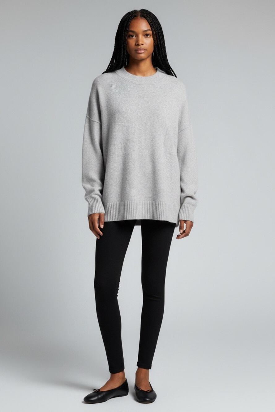Anthropologie Pilcro Relaxed Knit Sweater Lt Gray Crew Neck Size XL, Cashmere